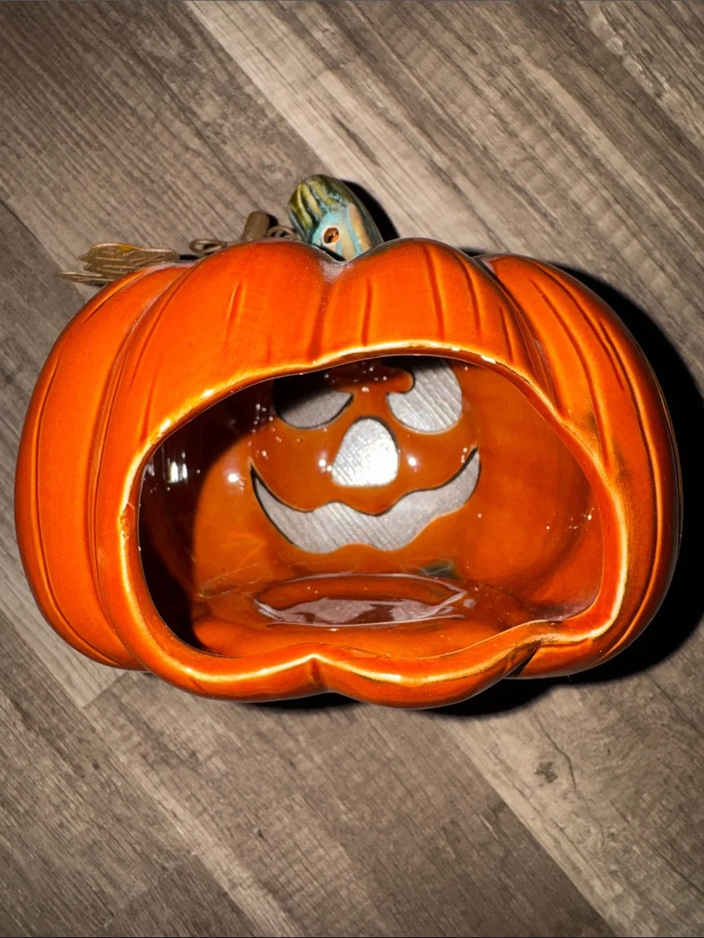4” Terra Cotta Pumpkin Tea Light Candle Holder.